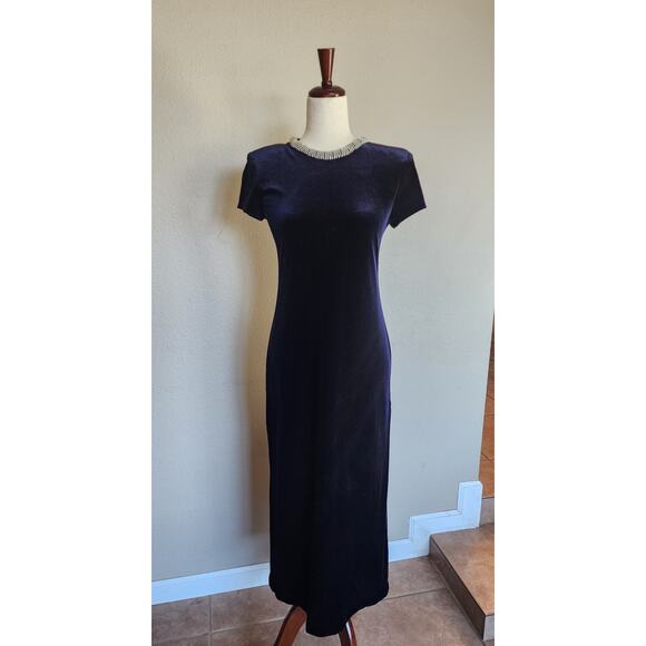 VTG Patra Blue Velvet Formal Gown Jewels Cutout Eveningwear SZ 6 - Picture 1 of 10